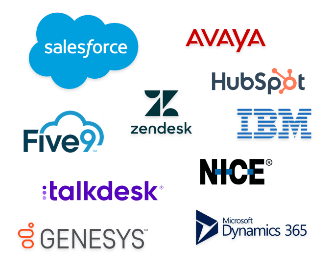 CRM Vendors, Salesforce, Talkdesk, Zendesk, Hubspot, Genesys, Microsoft