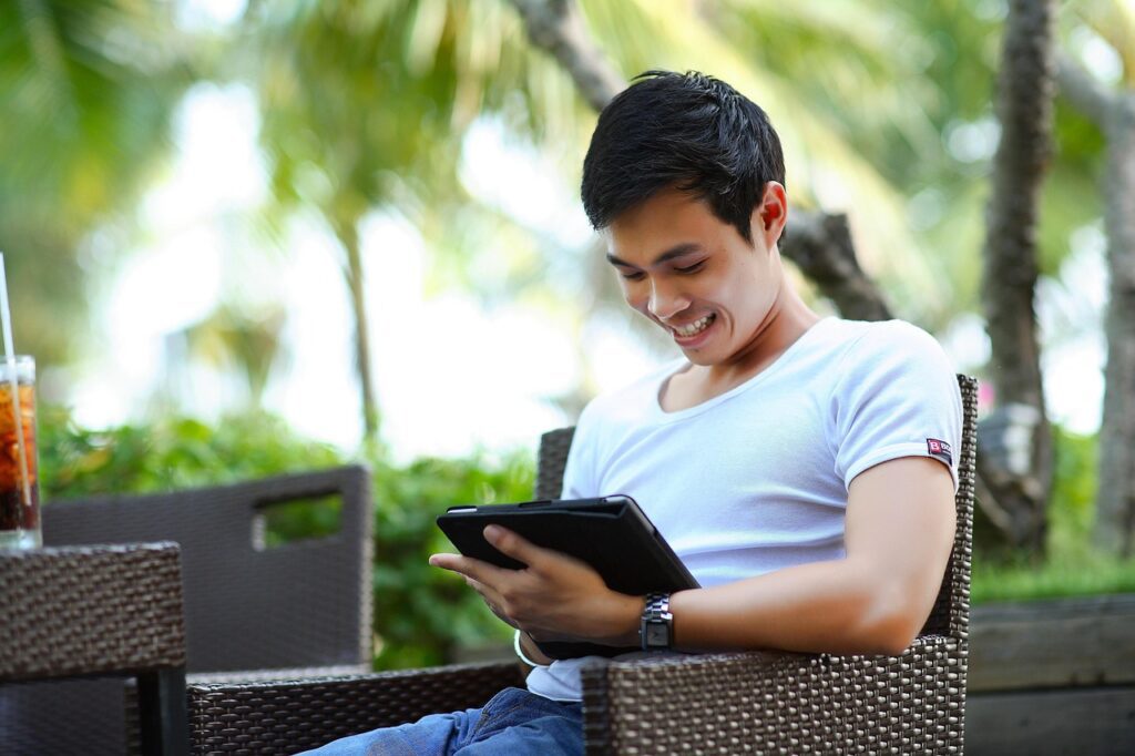 a man reading personalized message on whatsapp